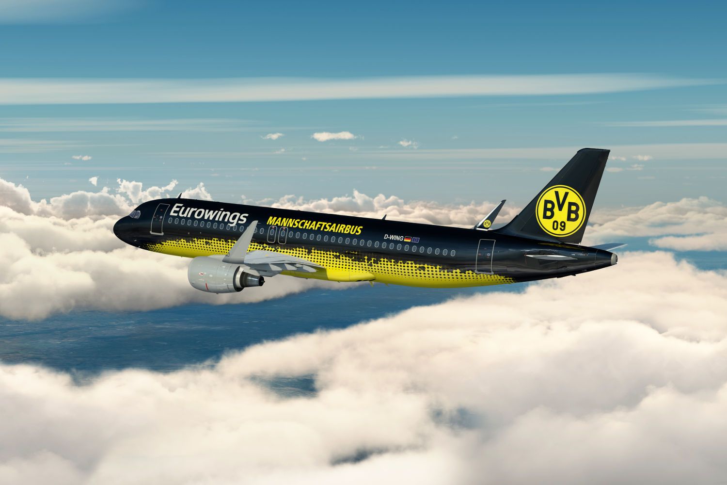 Borussia Dortmund Mannschaftsairbus A320 in schwarzgelb